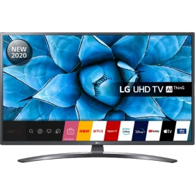 LG 50UN74006LB Ultra HD 4K LED televizyon ekranında mavi çiçekli içerik, genel renk vitrin görüntüsü