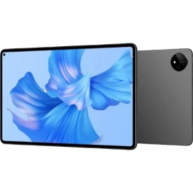 Huawei MatePad Pro 11 2022 siyah tablet, mavi çiçek ekran ve arka kapak görünümleriyle vitrinde yer alır.