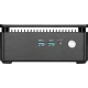 MSI Cubi 3 Silent S-028XTR masaüstü bilgisayarın siyah ön paneli, USB bağlantıları ve güç düğmesi