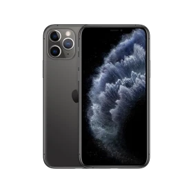 Siyah Apple iPhone 11 Pro akıllı telefon, üçlü arka kamera ve ekran ön yüzüyle yan yana görünüm