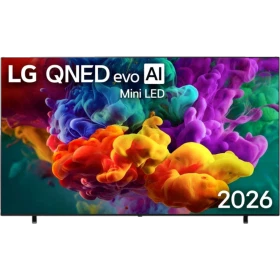 LG 100QNED87B6 Ultra HD 4K QNED televizyon; renkli çiçek arka planlı vitrin ekranı, genel renk.