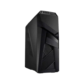 Asus GL12CP-TR006D siyah masaüstü bilgisayar kasasının önden ve yandan görünümü