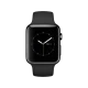 Apple Watch 42 mm uzay siyahı paslanmaz çelik kasa ve siyah spor kordon, siyah ekranla önden görünür