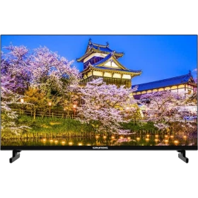 Grundig 32 GKH 6500 HD Ready LED televizyon, siyah çerçeveli ekranda kiraz çiçekli tapınak manzarası