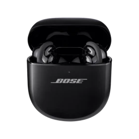 Bose QuietComfort Ultra Earbuds siyah tam kablosuz kulaklık, açık şarj kutusuyla birlikte