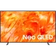 Samsung 75QN70H Ultra HD 4K TV, ince çerçeveli televizyon ve turuncu Neo QLED ekranı