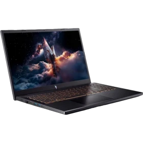 Acer Nitro V 15 ANV15-52A13 siyah oyuncu laptop, açık ekranı ve arkadan aydınlatmalı klavyesiyle yandan görünüm