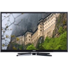Vestel 32PH5065 HD Ready LED televizyon, siyah çerçeveli ekranında dağ manzarası ve taş yapı görüntüsüyle