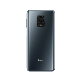 Xiaomi Redmi Note 9 Pro siyah akıllı telefonun arka yüzü, dörtlü kamera modülü ve Redmi logosuyle