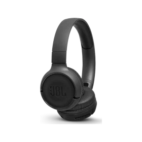 Siyah JBL Tune 500BT Kablosuz kulaklık, yumuşak kulak pedleri ve ayarlanabilir başlığıyla önden görünümünde.