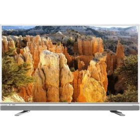 Beko B49L 5531 4W2 Full HD televizyon, gümüş çerçeveli tasarım ve doğa manzarası ekranıyla önden görünüm