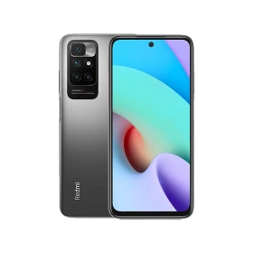 Xiaomi Redmi 10 2022 siyah akıllı telefon, ön ekran ve arka çoklu kamera tasarımıyla birlikte görünüm