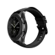 Samsung Galaxy Watch 42mm siyah akıllı saat, yuvarlak ekranı ve silikon kayışıyla önden görünüm