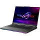 Asus ROG Strix G16 G614FRA10-S5110A10 siyah oyuncu laptop; mor RGB aydınlatmalı ekran görünüyor