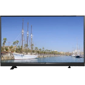 Arçelik A49 LB 8477 Full HD FHD LED TV, liman manzarası gösteren siyah ekranlı televizyon