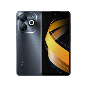 Infinix Smart 8 gri telefonun ön ve arka yüzü, çift kamera ve renkli ekran tasarımıyla birlikte gösteriliyor