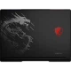 MSI Raider 16 Max HX B2WI-092TR siyah oyuncu laptop kapağı, kırmızı ejderha amblemi ve arka ışık deseni