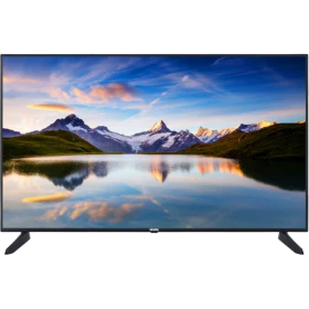 Vestel 43FD7500 Full HD LED televizyon, siyah çerçeveli tasarımı ve manzara görüntüsüyle önden görünüm