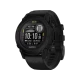 Garmin Descent G1 Solar Aktivite Saati, siyah renkli yuvarlak ekranı ve silikon kordonuyla önden görünüm