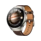 Huawei Watch 4 Pro Classic gri akıllı saat, kahverengi deri kayış ve yuvarlak ekran tasarımı