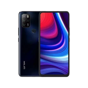 Omix X300 siyah akıllı telefonun ön ve arka yüzü, geniş ekran ve çoklu arka kamera tasarımı