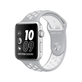 Apple Watch Nike+ Series 2 42 mm gümüş alüminyum kasa ve mat gümüş beyaz spor kordonlu akıllı saat