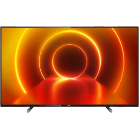 Philips 70PUS7805 Ultra HD 4K LED televizyon, siyah standlı ön görünüm ve canlı turuncu ekran teması