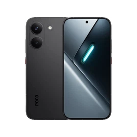 Siyah Poco X8 Pro akıllı telefonun ön ve arka tasarımını gösteren ana vitrin ürünü görünümü