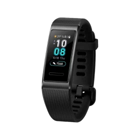 Huawei Band 3 Pro siyah akıllı bileklik, renkli ekranı ve ayarlanabilir silikon kordonuyla önden görünüm