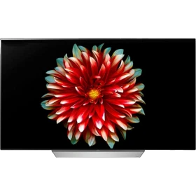 LG OLED55C7V Ultra HD 4K televizyon; siyah ekranda canlı çiçek görseliyle vitrin ürün görünümü