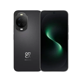Huawei Nova 15 siyah akıllı telefon, ön ekran ve arka kamera modülü görünümüyle vitrin çekimi