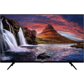 Vestel 50U9600 Ultra HD 4K LED televizyon, şelale manzarası gösteren siyah ekranıyla önden görünüm