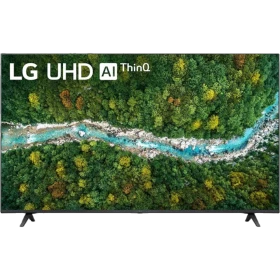 LG 75UP77109LC Ultra HD 4K LED televizyon, ThinQ AI logosu ve doğa manzarası ekran görüntüsü