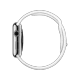 Apple Watch 42 mm paslanmaz çelik kasalı, beyaz spor kordonlu akıllı saatin yandan görünümü