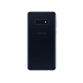 Siyah Samsung Galaxy S10e akıllı telefonun arka yüzü, çift kamera ve flaş detaylı tasarım