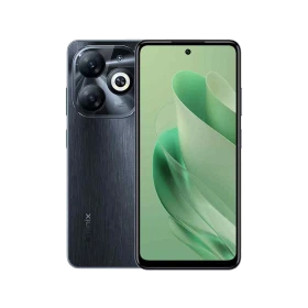 Infinix Smart 8 Pro siyah akıllı telefon, ön ekran ve arka kamera modülüyle vitrin görünümü