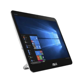 Asus V161GART-BD003R masaüstü bilgisayar, siyah çerçeveli ekranıyla önden açılı görünümde