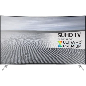 Samsung 55KS7590 Ultra HD 4K LED televizyon ön yüzü, Quantum dot Premium ekran deseni ile vitrinde