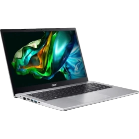 Acer Aspire 3 A315-44P-R9Y8 gümüş iş ve ofis laptopu, açık ekranda önden çapraz açıyla görünüm