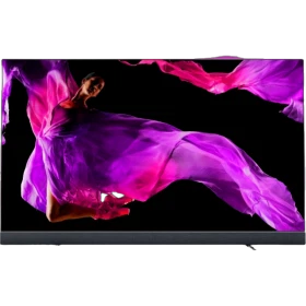 Philips 55OLED903 Ultra HD 4K OLED televizyon, siyah çerçeveli ve mor hareketli görüntü ekranı