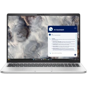 Dell Pro 16 Plus BTO105_PB16250 gri iş ve ofis laptopu; ekranda AI Assistant arayüzü görünüyor