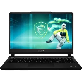 MSI Cyborg 15 Max C13WF-065XTR oyuncu laptop, Platinum renkli, ekranda oyun temalı animasyon.