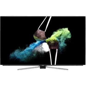 Arçelik A55 OLED A 950 B Ultra HD 4K TV, siyah ekranında renkli fırça efektleriyle