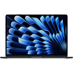 Apple MacBook Air M3 15.3 inç laptop, koyu mavi renkte ön açıdan açık ekranlı vitrin ürünü