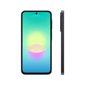 Samsung Galaxy A27 5G siyah akıllı telefon; önden ekran ve yandan ince gövde görünümü