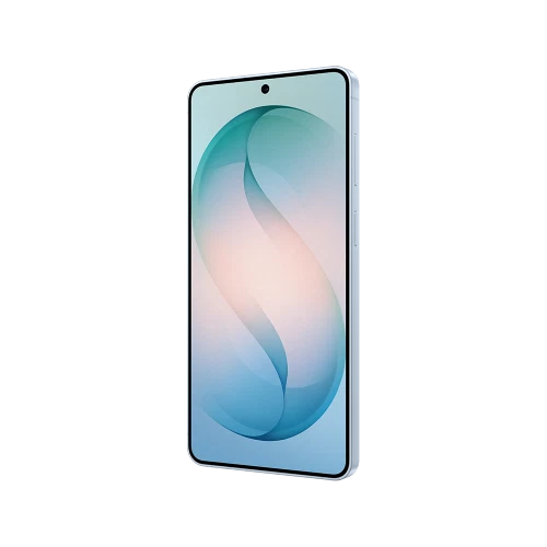 Samsung Galaxy S26 Plus mavi akıllı telefon, ince çerçeveli ekran ve ön kamera detaylı ön yüz görünümü