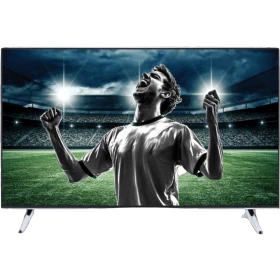 Vestel 43UB7950 Ultra HD 4K LED televizyon, stadyumda sevinen futbolcu görüntüsüyle siyah ekranlı tasarım