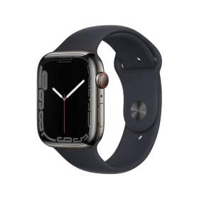 Apple Watch Series 7 Cellular 45 mm siyah paslanmaz çelik kasa ve spor kordonlu akıllı saat