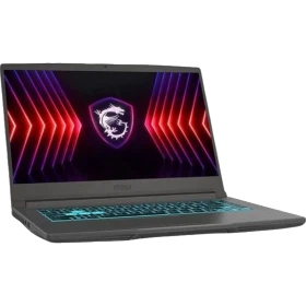 MSI Thin A15 B7VE-076XTR koyu gri oyuncu laptop, RGB aydınlatmalı ekran ve klavye görünümü