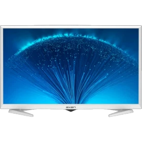 Axen Zigana 32 inç beyaz LED televizyon, HD Ready ekranı ve gümüş ayaklarıyla önden görünüm